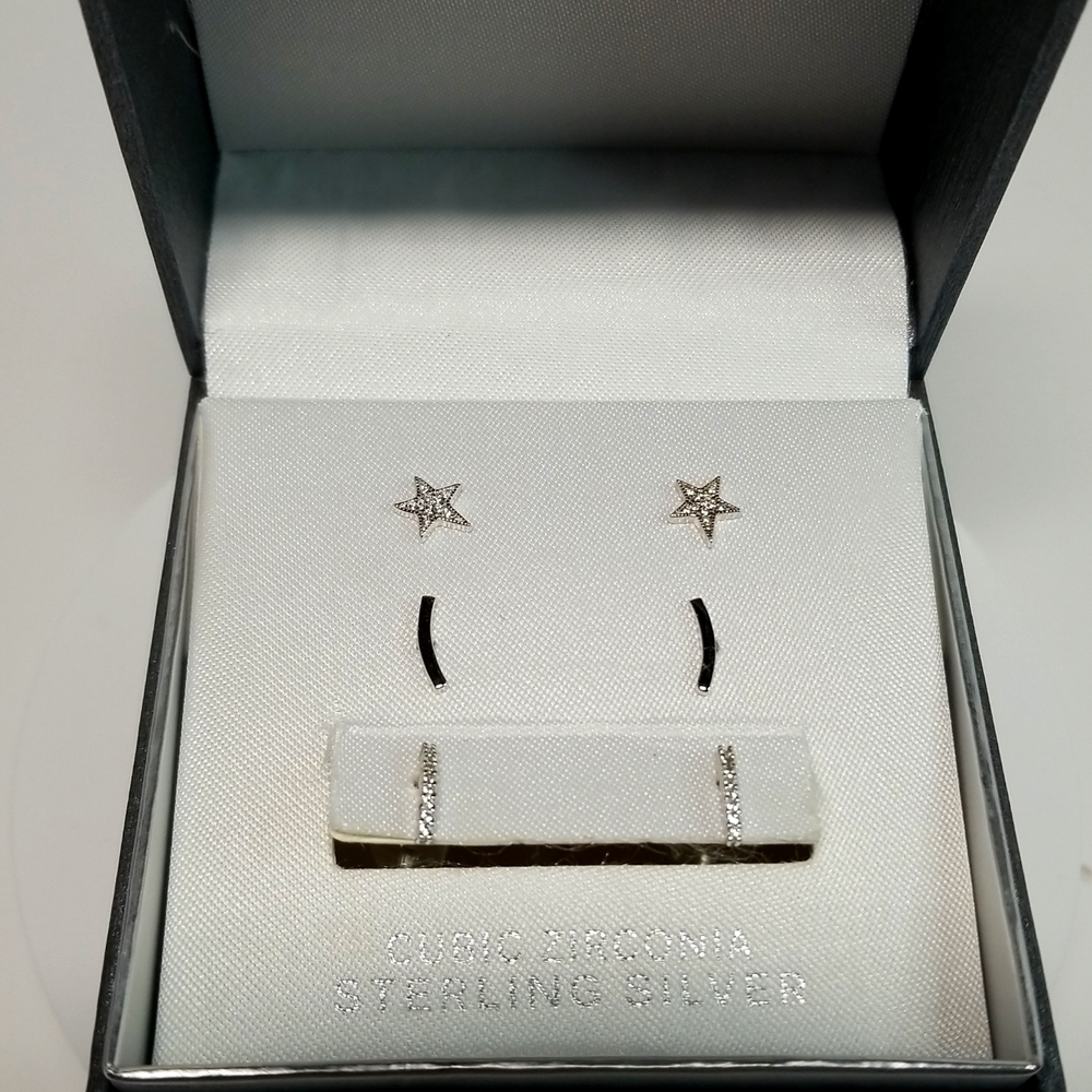 Kohl's Primrose Cubic Zirconia Sterling Silver Womens 3 Earrings Brand New